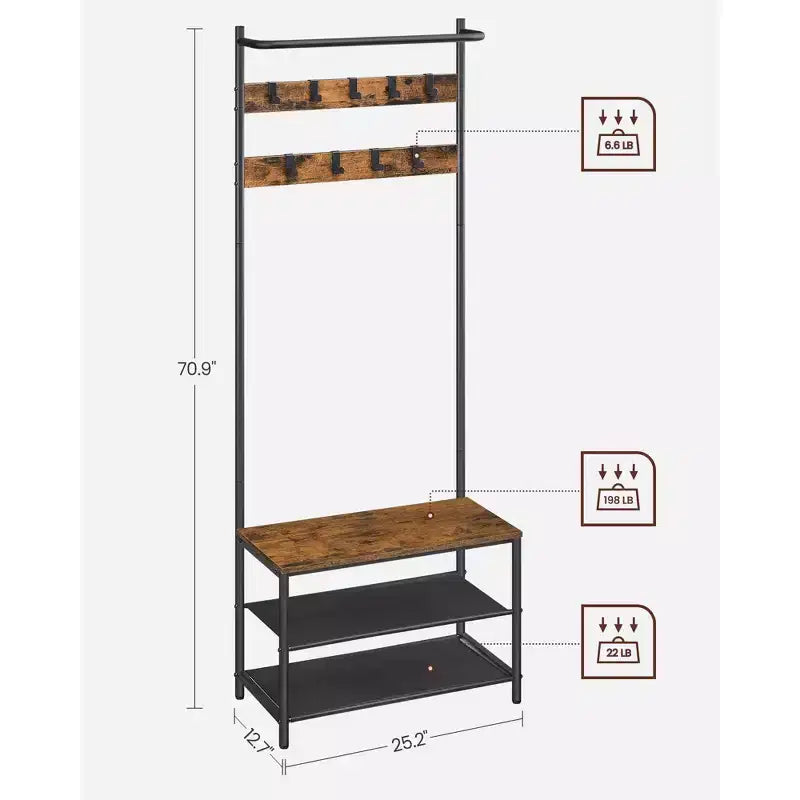 VASAGLE Meuble d'entrée avec banc et rangement à chaussures, Banc d'entrée avec porte-manteau et étagère à chaussures, Étagères en tissu