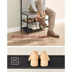 VASAGLE Meuble d'entrée avec banc et rangement à chaussures, Banc d'entrée avec porte-manteau et étagère à chaussures, Étagères en tissu
