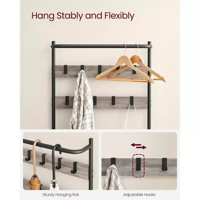 VASAGLE Meuble d'entrée avec banc et rangement à chaussures, Banc d'entrée avec porte-manteau et étagère à chaussures, Étagères en tissu