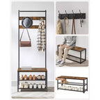 VASAGLE Meuble d'entrée avec banc et rangement à chaussures, Banc d'entrée avec porte-manteau et étagère à chaussures, Étagères en tissu