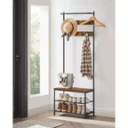 VASAGLE Meuble d'entrée avec banc et rangement à chaussures, Banc d'entrée avec porte-manteau et étagère à chaussures, Étagères en tissu