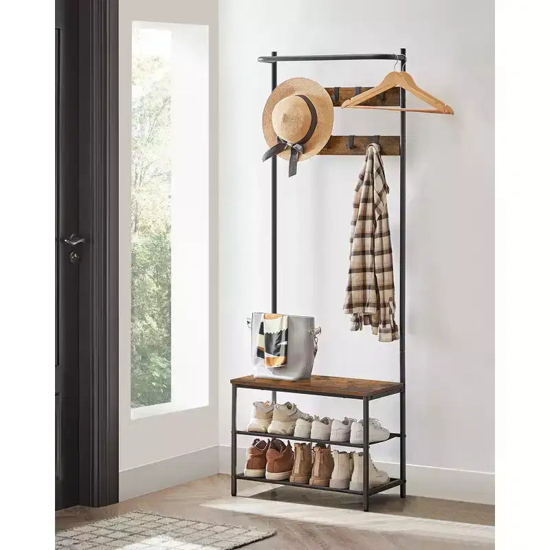 VASAGLE Meuble d'entrée avec banc et rangement à chaussures, Banc d'entrée avec porte-manteau et étagère à chaussures, Étagères en tissu
