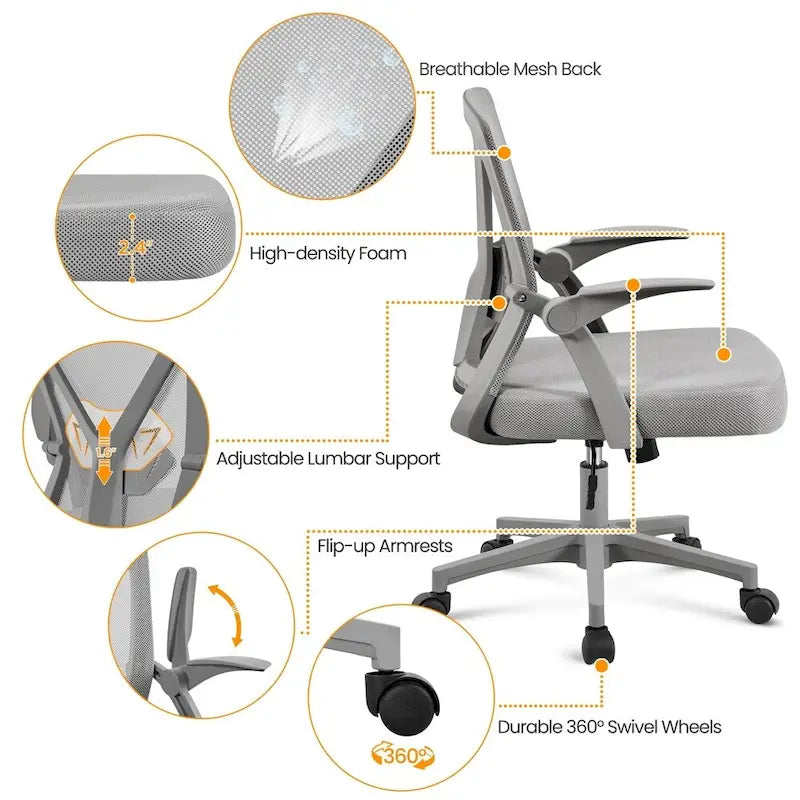 Chaise de Bureau en Maille Yaheetech avec Accoudoirs Relevables Chaise de Bureau Confortable - N/A