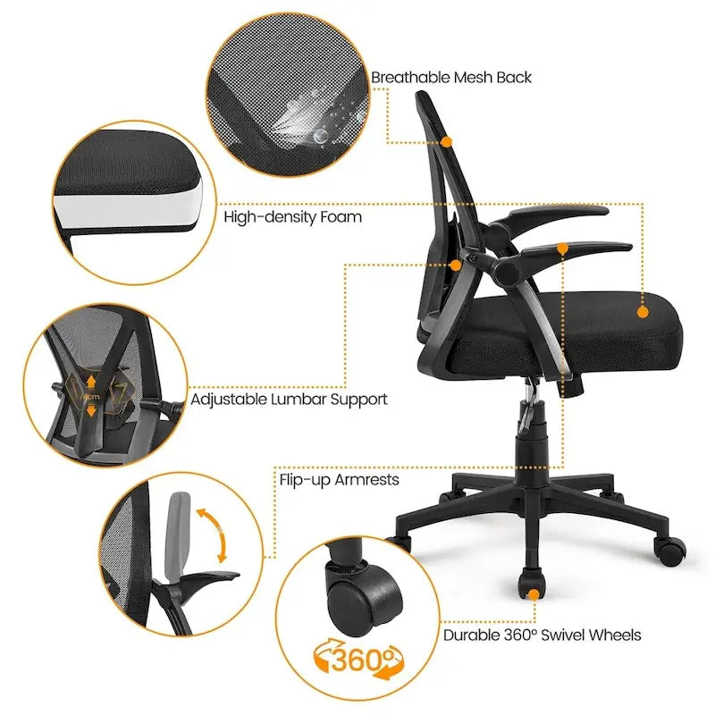 Chaise de Bureau en Maille Yaheetech avec Accoudoirs Relevables Chaise de Bureau Confortable - N/A
