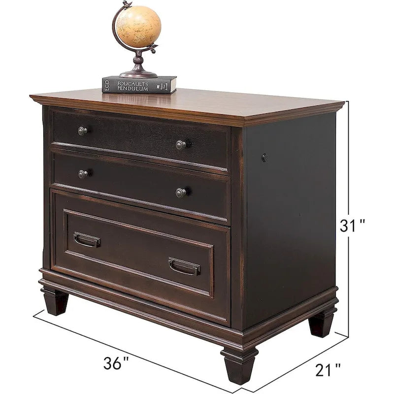 Hartford Wood Classeur latéral avec tiroir de classement à verrouillage format légal/lettre, armoire de rangement, noir