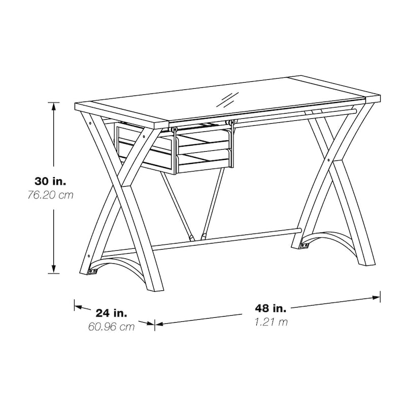 Bureau en verre avec rangement de 48 po