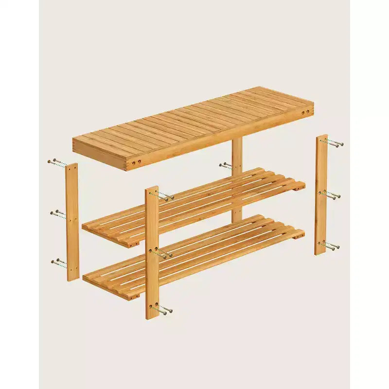 SONGMICS Banc range-chaussures, meuble de rangement pour chaussures en bambou à 3 niveaux, banc d'entrée, supporte jusqu'à 130 kg, 28,7 x 90 x 45,2 cm