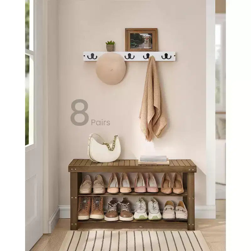 SONGMICS Banc range-chaussures, meuble de rangement pour chaussures en bambou à 3 niveaux, banc d'entrée, supporte jusqu'à 130 kg, 28,7 x 90 x 45,2 cm