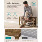 SONGMICS Banc range-chaussures, meuble de rangement pour chaussures en bambou à 3 niveaux, banc d'entrée, supporte jusqu'à 130 kg, 28,7 x 90 x 45,2 cm