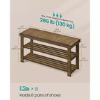 SONGMICS Banc range-chaussures, meuble de rangement pour chaussures en bambou à 3 niveaux, banc d'entrée, supporte jusqu'à 130 kg, 28,7 x 90 x 45,2 cm