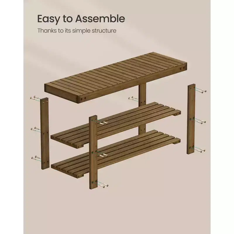SONGMICS Banc range-chaussures, meuble de rangement pour chaussures en bambou à 3 niveaux, banc d'entrée, supporte jusqu'à 130 kg, 28,7 x 90 x 45,2 cm
