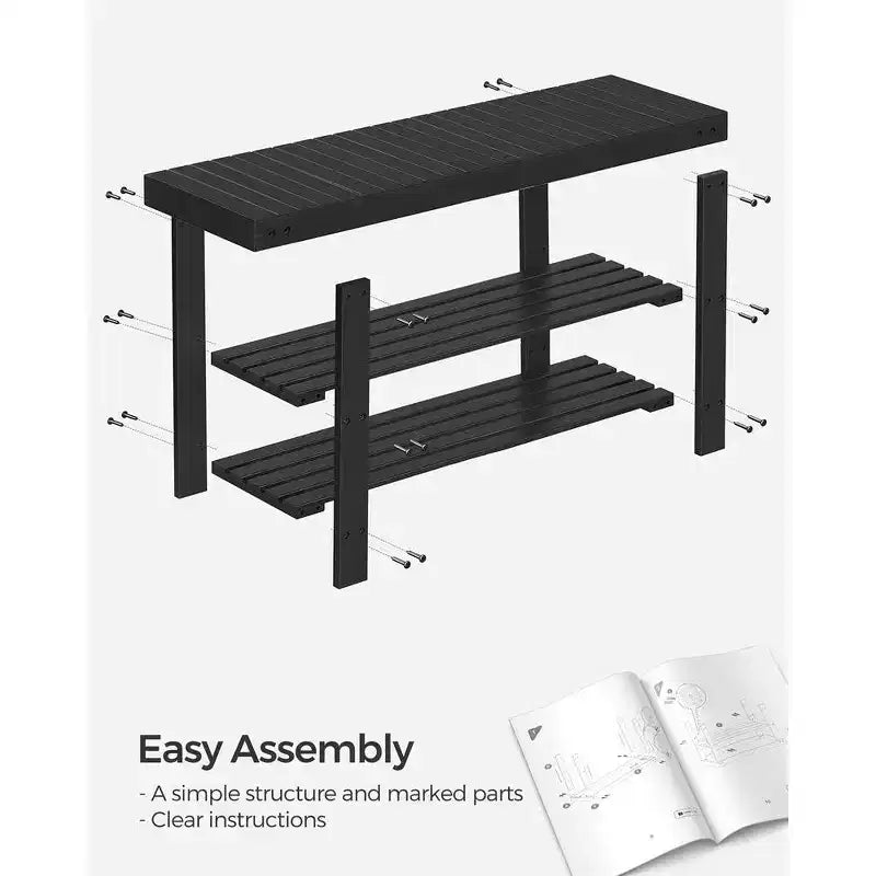 SONGMICS Banc range-chaussures, meuble de rangement pour chaussures en bambou à 3 niveaux, banc d'entrée, supporte jusqu'à 130 kg, 28,7 x 90 x 45,2 cm