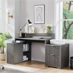 Bureau d'angle moderne en L de 67 pouces avec armoire de rangement et tiroirs, bureau d'ordinateur en bois avec prises de courant, bureau à hauteur réglable
