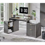 Bureau d'angle moderne en L de 67 pouces avec armoire de rangement et tiroirs, bureau d'ordinateur en bois avec prises de courant, bureau à hauteur réglable