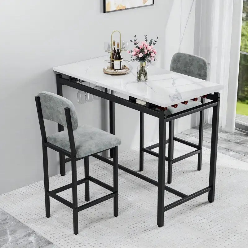 Ensemble de salle à manger 3 pièces Mieres, ensemble table et chaises pour 2 personnes, ensemble table de cuisine avec 2 chaises rembourrées