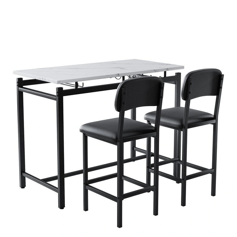 Ensemble de salle à manger 3 pièces Mieres, ensemble table et chaises pour 2 personnes, ensemble table de cuisine avec 2 chaises rembourrées