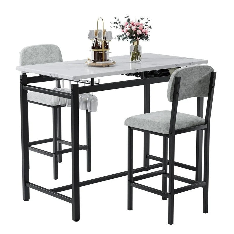 Ensemble de salle à manger 3 pièces Mieres, ensemble table et chaises pour 2 personnes, ensemble table de cuisine avec 2 chaises rembourrées