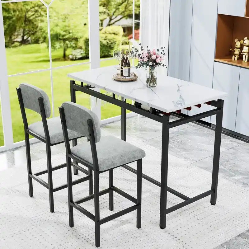Ensemble de salle à manger 3 pièces Mieres, ensemble table et chaises pour 2 personnes, ensemble table de cuisine avec 2 chaises rembourrées
