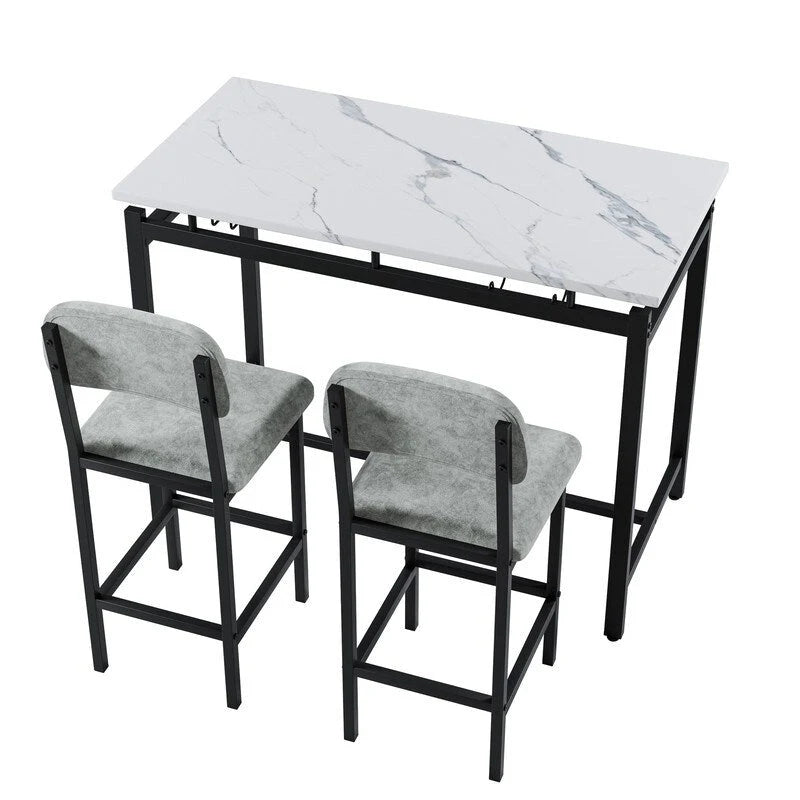 Ensemble de salle à manger 3 pièces Mieres, ensemble table et chaises pour 2 personnes, ensemble table de cuisine avec 2 chaises rembourrées