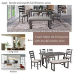 Whisen Ensemble table à manger en bois massif 6 pièces avec table rectangulaire, 4 chaises et banc - Gris