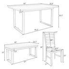 Whisen Ensemble table à manger en bois massif 6 pièces avec table rectangulaire, 4 chaises et banc - Gris