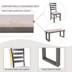 Whisen Ensemble table à manger en bois massif 6 pièces avec table rectangulaire, 4 chaises et banc - Gris