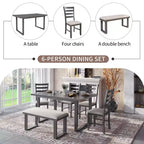 Whisen Ensemble table à manger en bois massif 6 pièces avec table rectangulaire, 4 chaises et banc - Gris