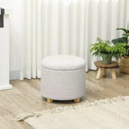 HOMCOM Pouf rond de 45 cm avec rangement, tabouret de chambre à coucher en molleton bouclette avec couvercle amovible et pieds en bois pour salon, couloir, blanc