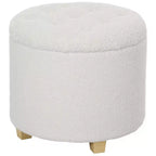 HOMCOM Pouf rond de 45 cm avec rangement, tabouret de chambre à coucher en molleton bouclette avec couvercle amovible et pieds en bois pour salon, couloir, blanc