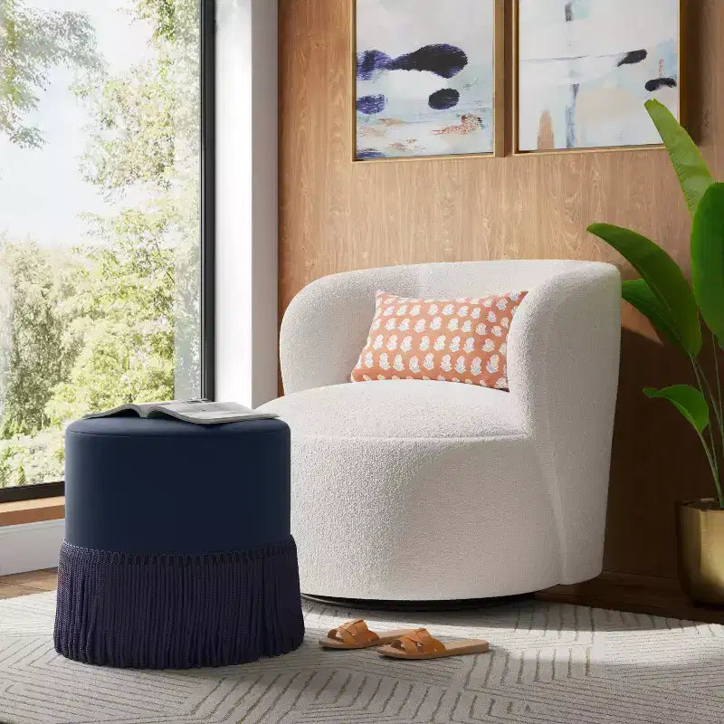 Pouf tambour à franges en velours – Threshold