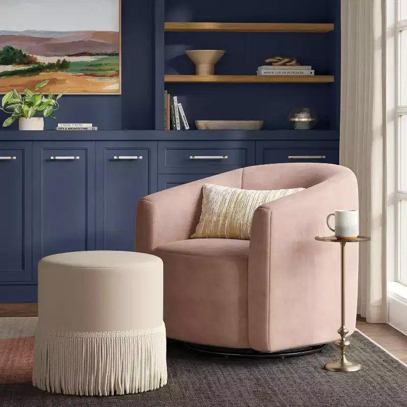 Pouf tambour à franges en velours – Threshold
