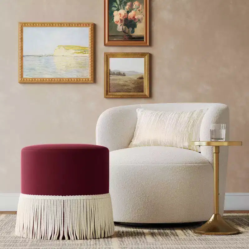 Pouf tambour à franges en velours – Threshold