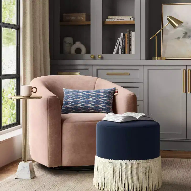 Pouf tambour à franges en velours – Threshold