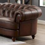 Canapé en cuir pleine fleur Chesterfield Hydeline Newport avec plumes, mousse à mémoire de forme et ressorts