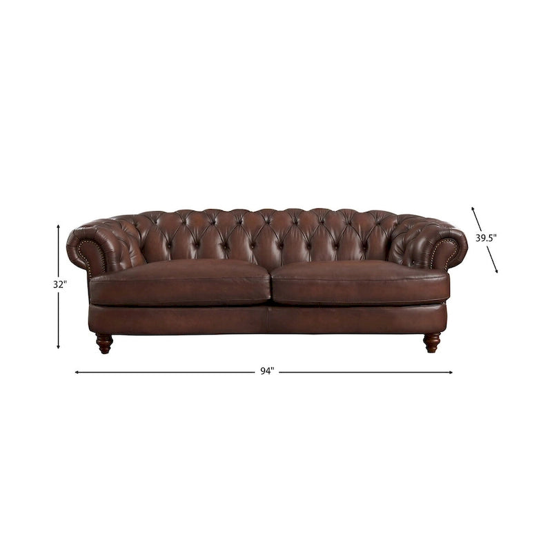 Canapé en cuir pleine fleur Chesterfield Hydeline Newport avec plumes, mousse à mémoire de forme et ressorts