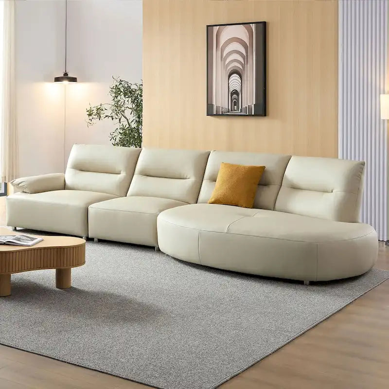 Canapé d'angle en cuir incurvé pour salon, ensemble de canapés 4 places rembourré