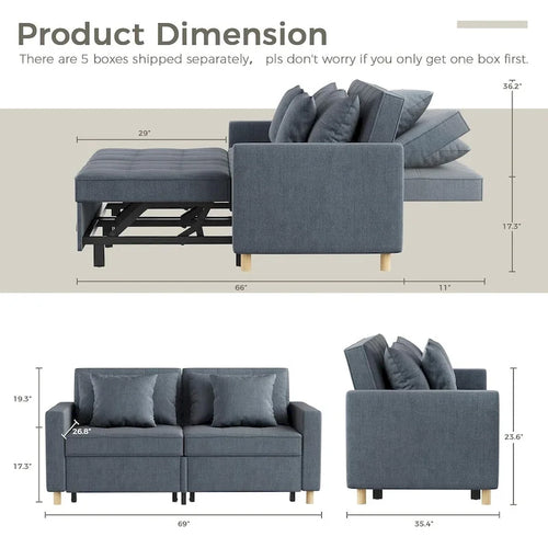 AECOJOY Canapé-Lit 3-en-1 Chaise Lit Double Convertible