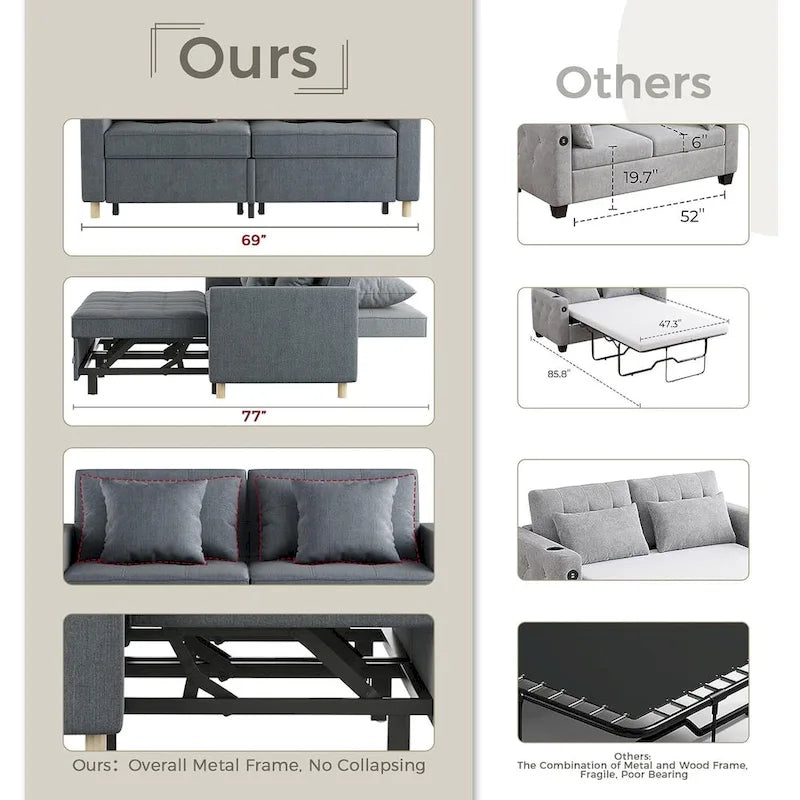 AECOJOY Canapé-Lit 3-en-1 Chaise Lit Double Convertible