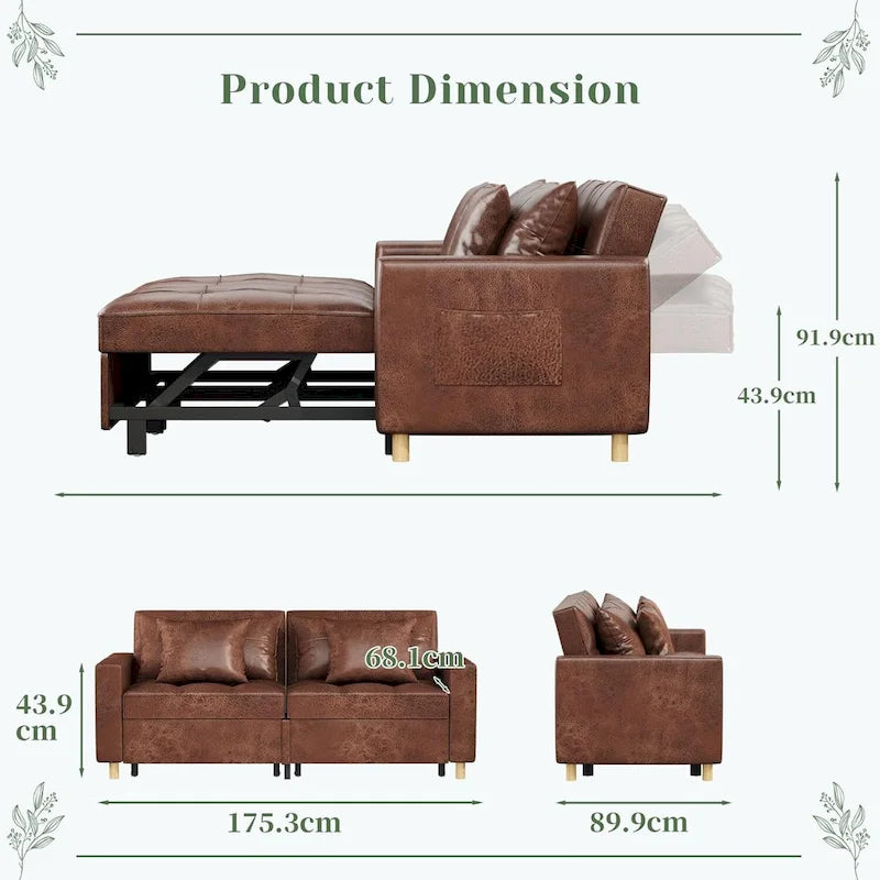 AECOJOY Canapé-Lit 3-en-1 Chaise Lit Double Convertible