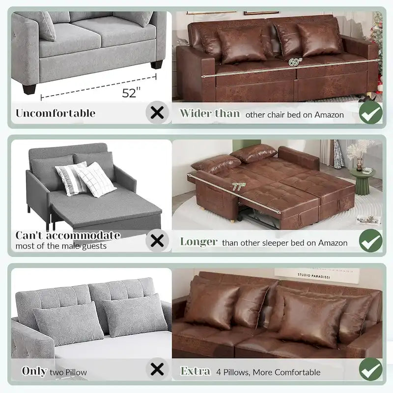 AECOJOY Canapé-Lit 3-en-1 Chaise Lit Double Convertible