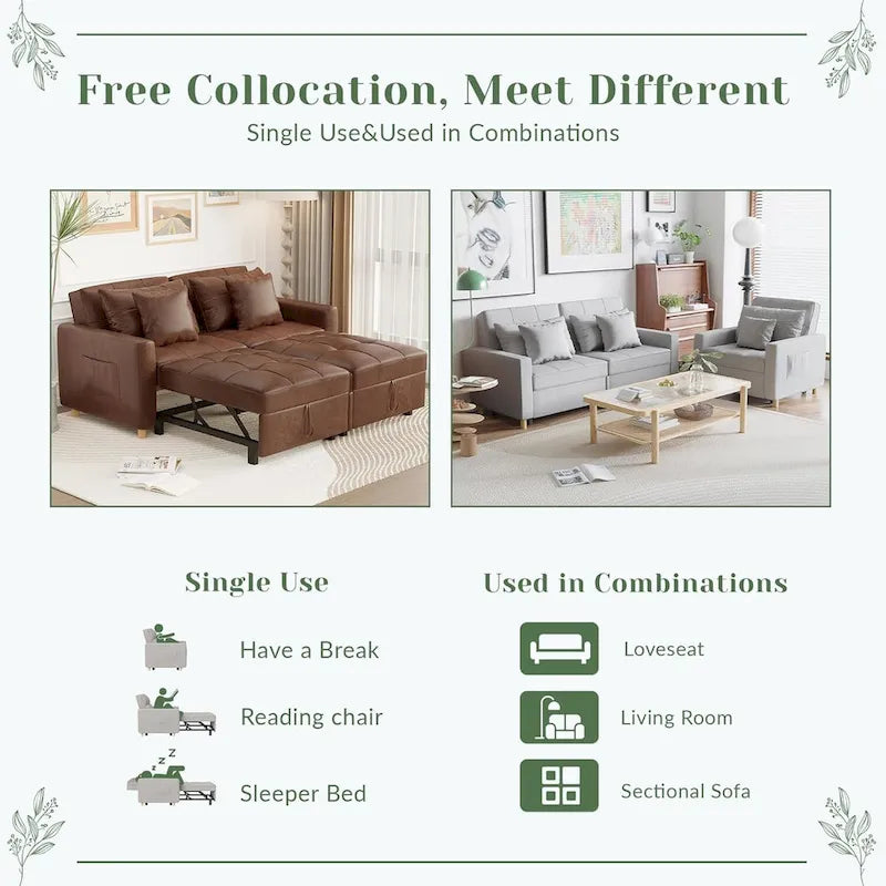 AECOJOY Canapé-Lit 3-en-1 Chaise Lit Double Convertible