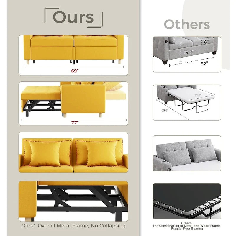 AECOJOY Canapé-Lit 3-en-1 Chaise Lit Double Convertible