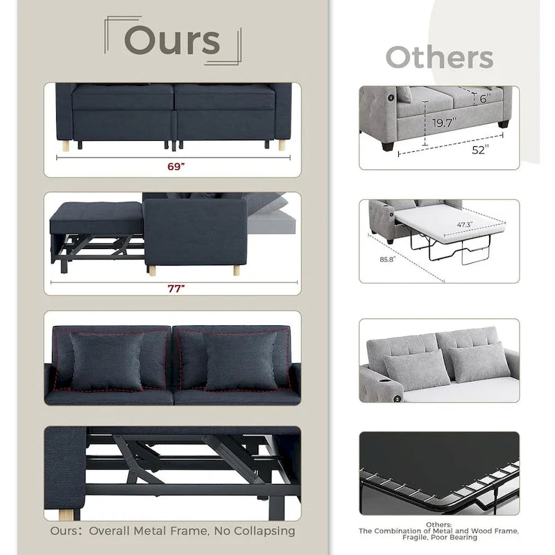 AECOJOY Canapé-Lit 3-en-1 Chaise Lit Double Convertible