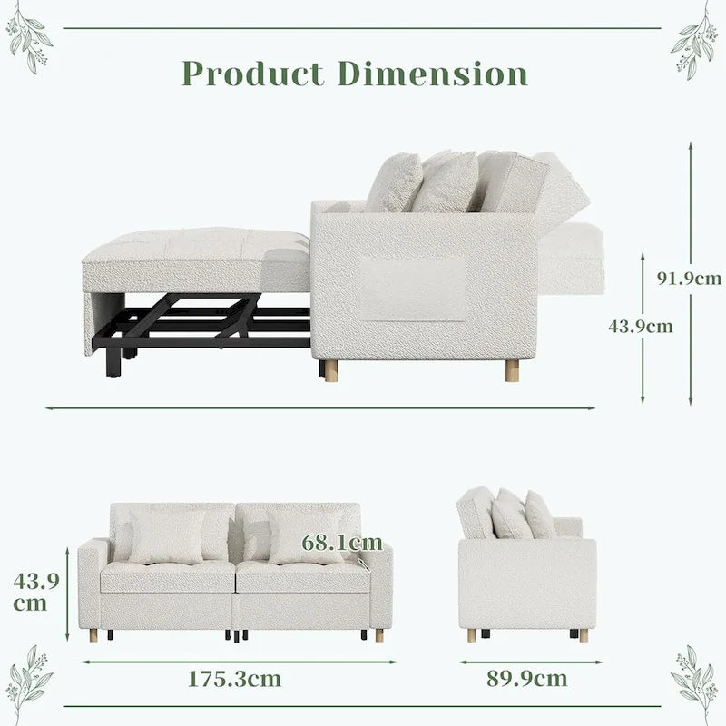 AECOJOY Canapé-Lit 3-en-1 Chaise Lit Double Convertible