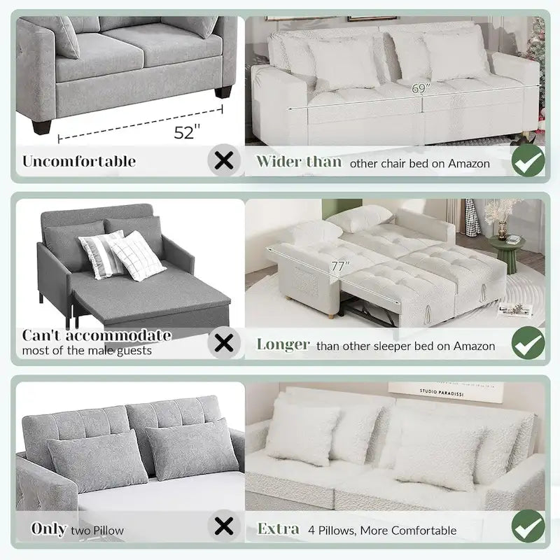 AECOJOY Canapé-Lit 3-en-1 Chaise Lit Double Convertible