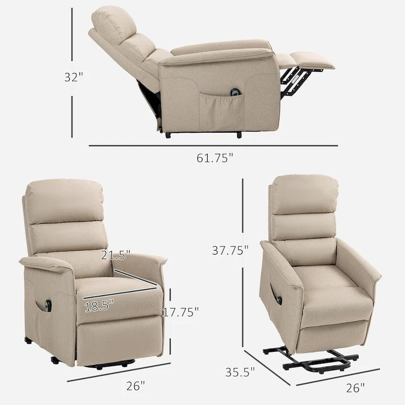 Fauteuil releveur inclinable HOMCOM pour personnes âgées, montage facile, fauteuil releveur en tissu avec télécommande
