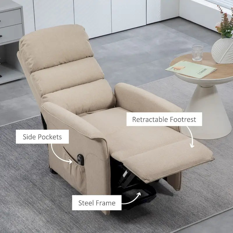 Fauteuil releveur inclinable HOMCOM pour personnes âgées, montage facile, fauteuil releveur en tissu avec télécommande
