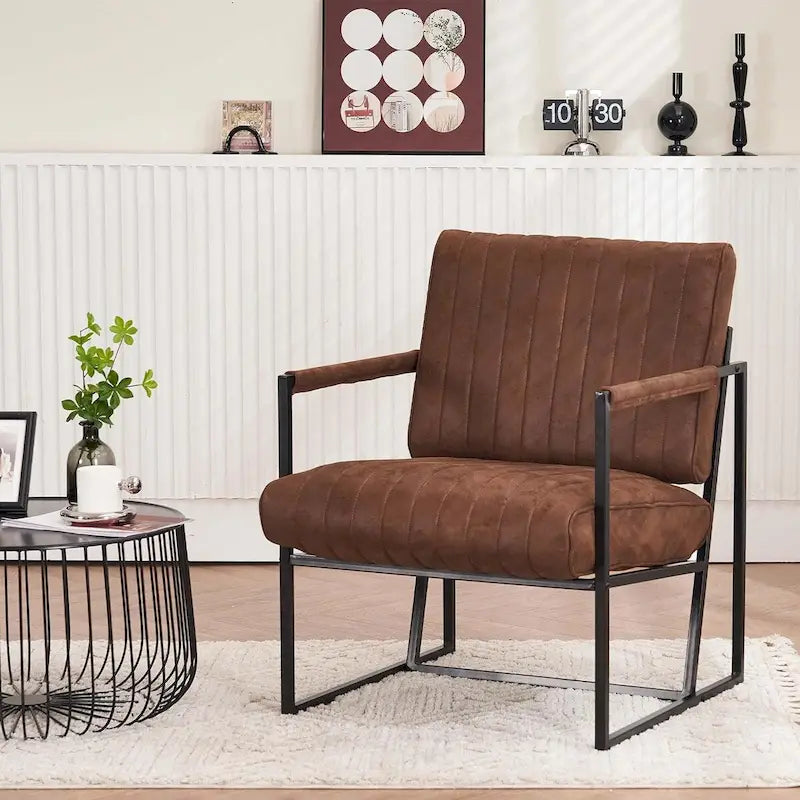 Fauteuil d'appoint rembourré avec cadre en métal robuste résistant à la rouille, fauteuil de lecture pour l'extérieur et l'intérieur