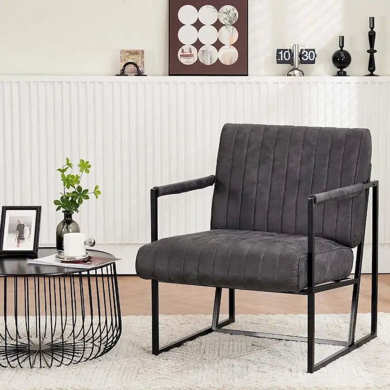 Fauteuil d'appoint rembourré avec cadre en métal robuste résistant à la rouille, fauteuil de lecture pour l'extérieur et l'intérieur