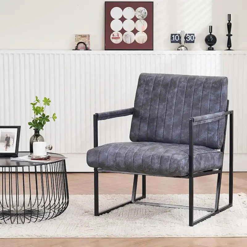 Fauteuil d'appoint rembourré avec cadre en métal robuste résistant à la rouille, fauteuil de lecture pour l'extérieur et l'intérieur